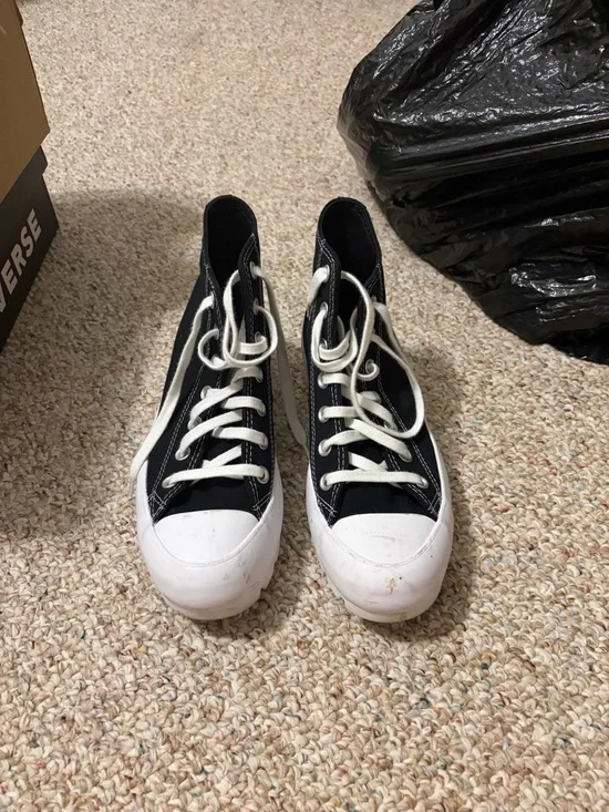 Converse Black and White High-Top Platform Sneakers - Picture 2 of 3